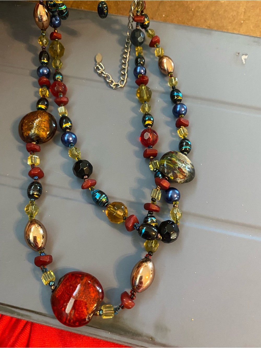 Multicolor Glass Bead Statement Necklace and earrings set. - Women Jewelry
